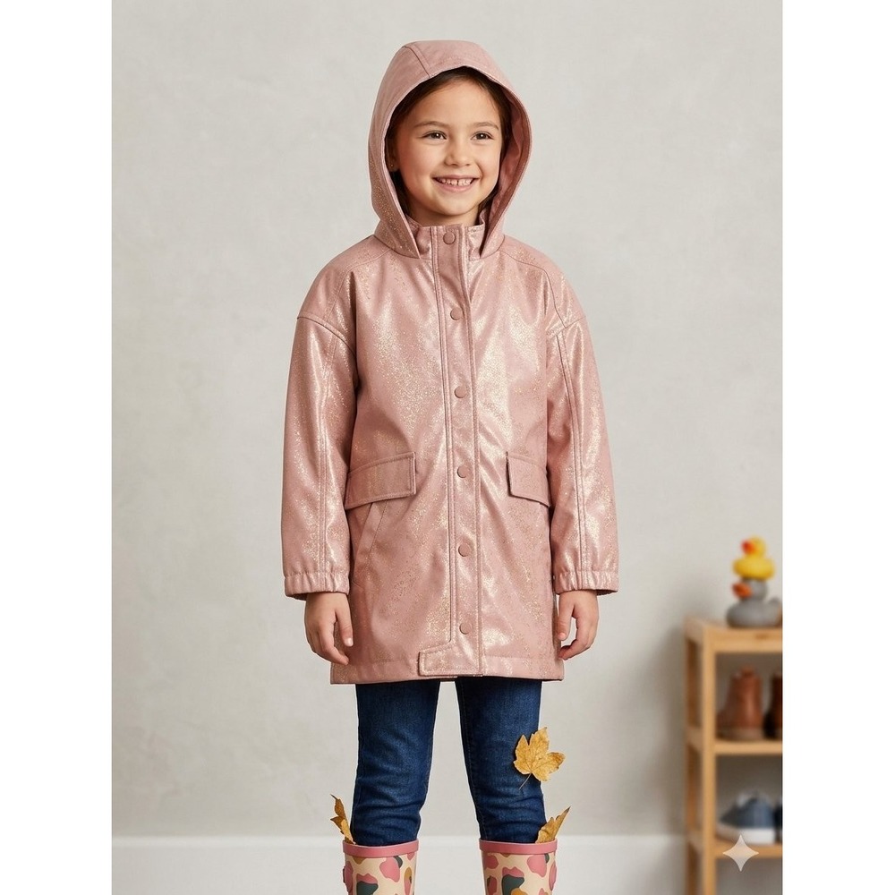 Zara Kids Girls Metallic Pink Hooded Raincoat Jacket Size 11-12 Years 152cm